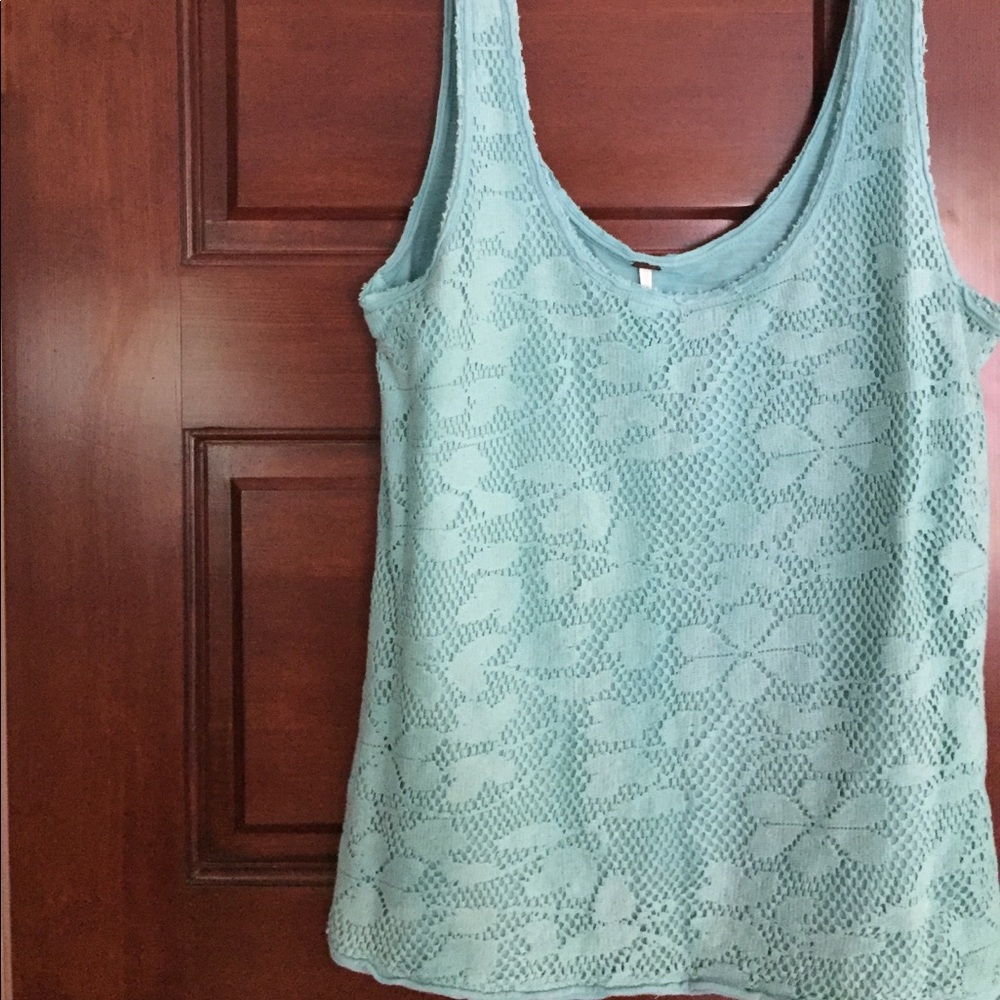 Free People aqua lace floral tank